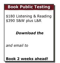 Book Public Testing

$180 Listening & Reading  $390 S&W plus L&R 
Download the  Booking form
and email to     toeic@pro-match.com  Book 2 weeks ahead! 