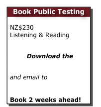 Book Public Testing

NZ$230  Listening & Reading  
Download the  Booking form
and email to     toeic@pro-match.com  Book 2 weeks ahead! 